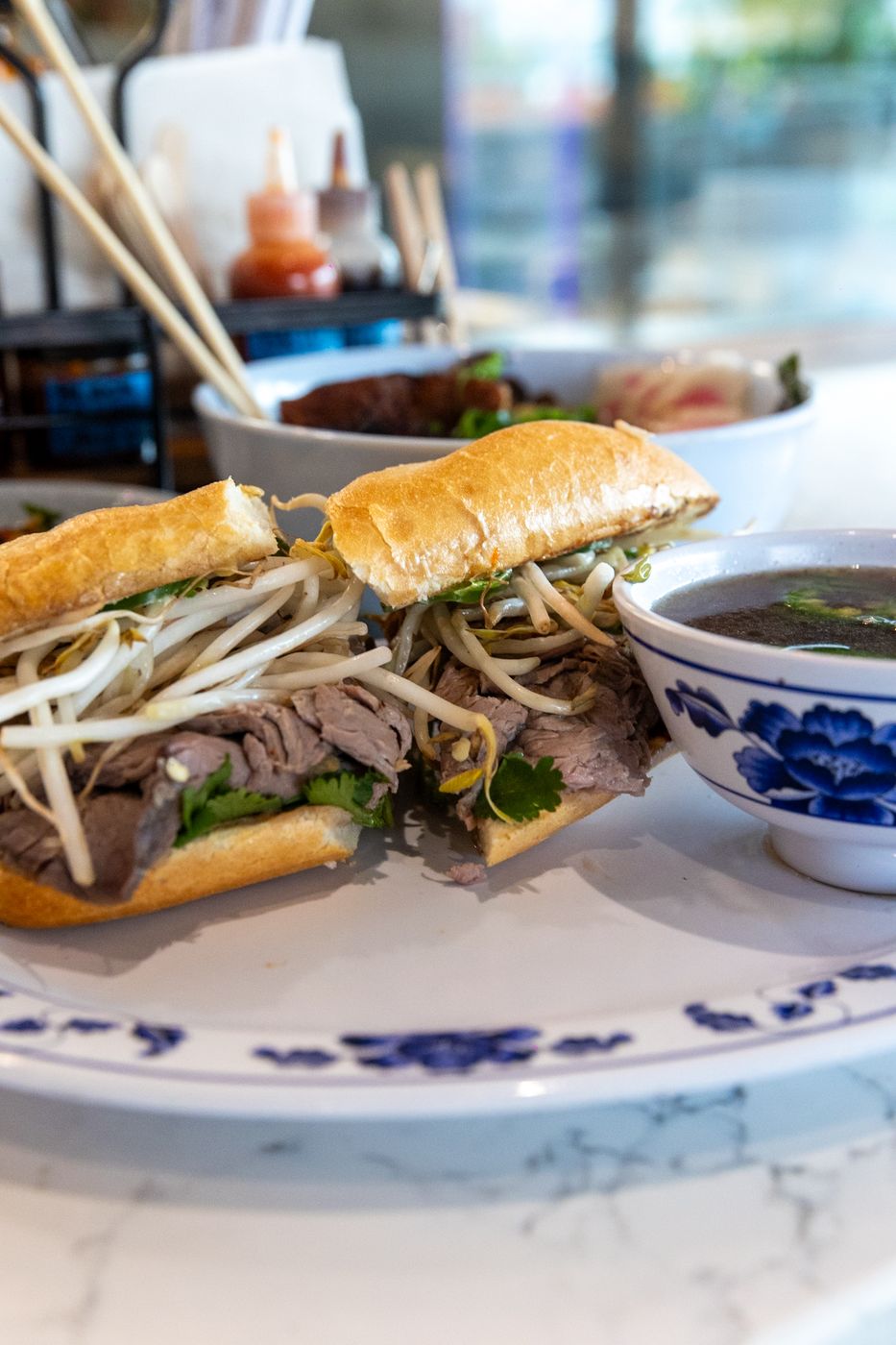 Pho'rench dip: roast beef on baguette with a cup of pho broth